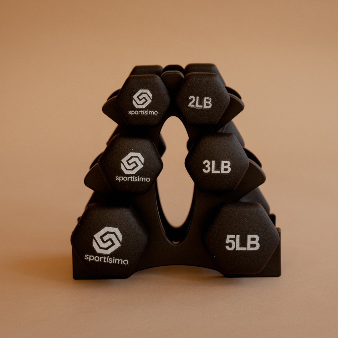 Set de Mancuernas (2 lb, 3 lb, 5 lb) con Base | Sportísimo